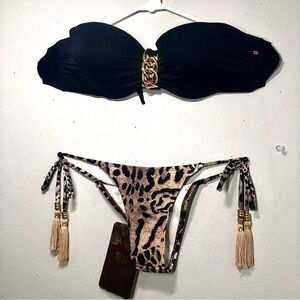 Elegant Black and Leopard Women's Brazilian Bikini Set